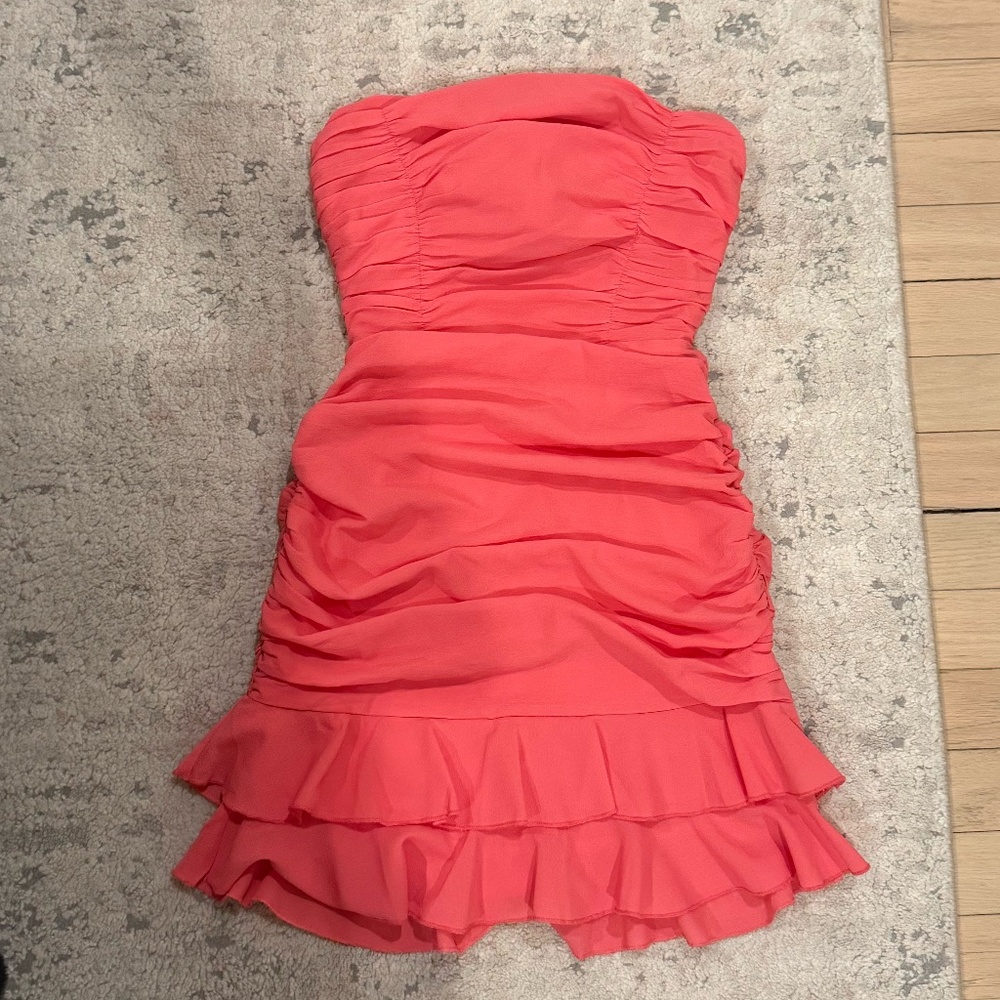 Crepe Ruched Bodycon Dress in Coral